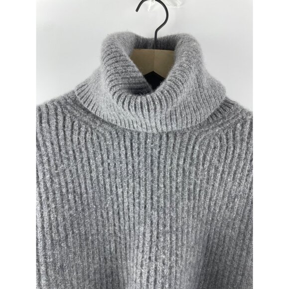 H&M | Cashmere Wool Blend Ribbed Thick Crop Turtleneck Grey Sweater Medium - Picture 3 of 8